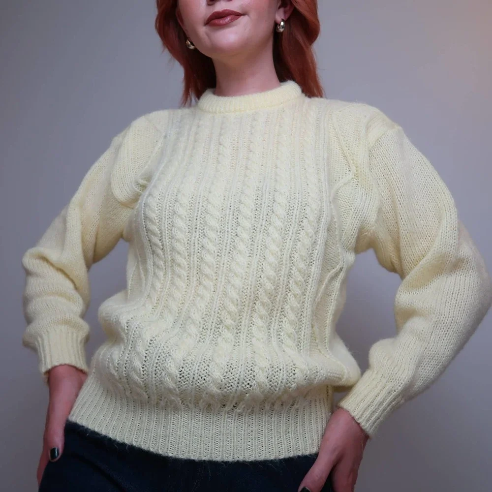 Vintage 80s Golden Sheep yellow cable knit sweater - Picture 2 of 5